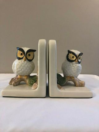 Adorable Ceramic White Owl Bookends - Not Otagiri