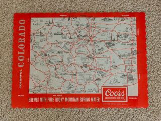 100s Vintage Coors Beer Colorado Illustrated Map Paper Placemats Scallop Edge