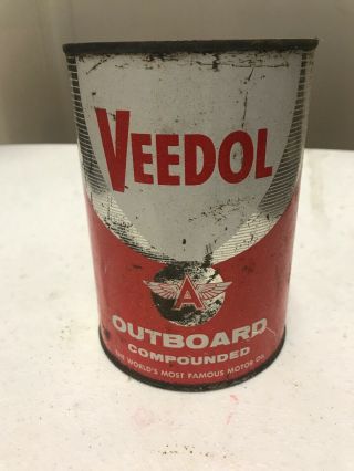 Vintage Veedol Flying A Outboard Motor Oil Quart Can Full