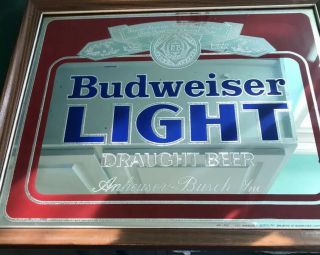 Vintage Budweiser Light Mirrored Bar Sign Anheuser Busch Inc St Louis Mo 18 X 22