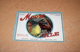 Vintage Moose Brewing Co.  Roscoe Pa Ale Beer Label Irtp
