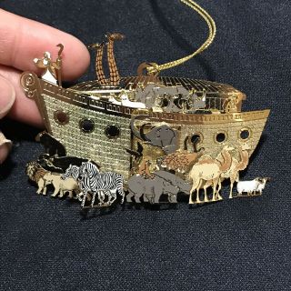Vintage 3 - D Gold Brass Christmas Ornament Noah 
