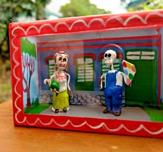 Frida Kahlo & Diego Rivera Painters Mexican Day of the Dead Shadow Box Diorama 2