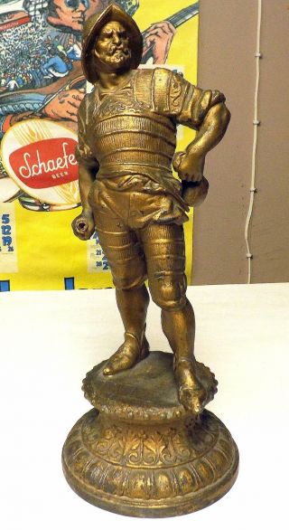 19th Cent.  Spelter Victorian Spanish Conquistador Knight In Armor Parlor Statue