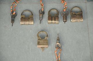 4 Pc Old Brass Handcrafted Inlay Engraved Small / Penny Screw Padlocks