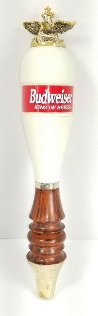 Large Vintage Budweiser " King Of Beers " Tap Handle With Brass Eagle 11.  5”