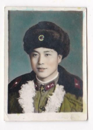 Chinese Pla Artillery Soldier Hand Colored Studio Photo People 
