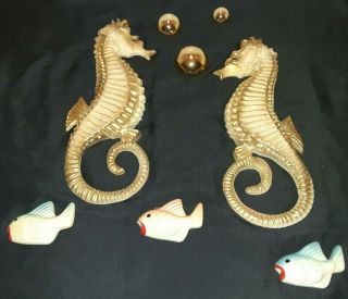 Vintage Chalkware Sea Horses And Fish With Bubbles