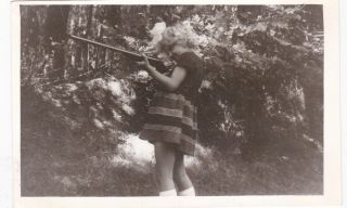 1940s Cute Little Blonde Girl With Riffle Shoots Old Russian Soviet Photo
