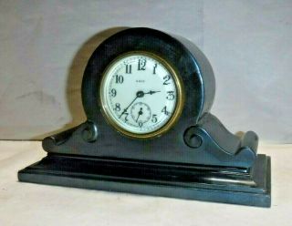 Antique Ansonia 8 Day Tambour Clock Desk,  Boudoir,  Mantle Black Iron