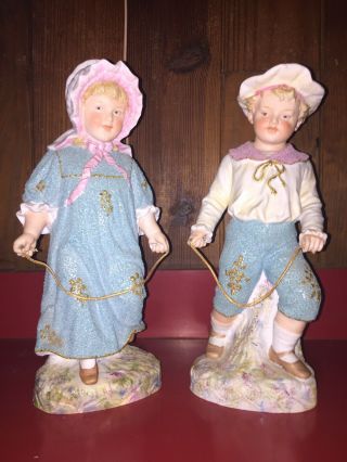 Bisque Porcelain Gebruder Heubach Boy & Girl Figurine Piano Babies