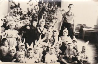 1950s Cute Bunny Boys Girls Year Xmas Tree Abstract Unusual Russian Photo