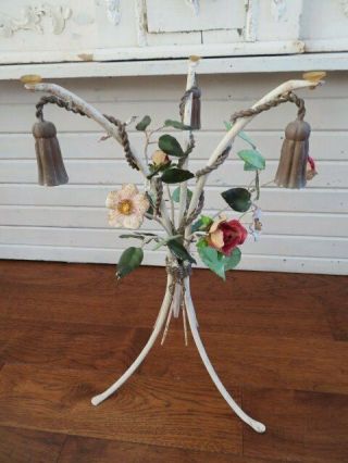 Fabulous Old Vintage Italian Tole Table Base Stand Roses Magnolias Centerpiece