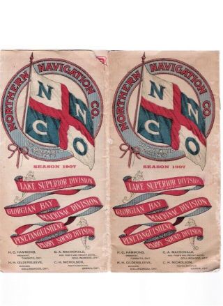 Vintage 1907 Northern Navigation Co Ontario Ltd.  Great Lakes Steamship Map Guide