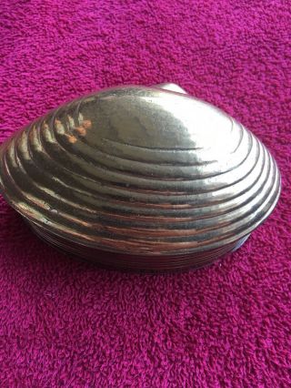 Vintage Brass Clam Sea Shell Jewelry Trinket Box 5 " Hinged Lid India Vanity