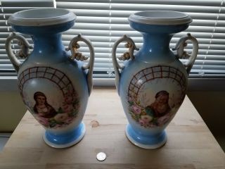 Vintage - Large Sevres Style Porcelain Urns,  19th Century,  French,  Blue