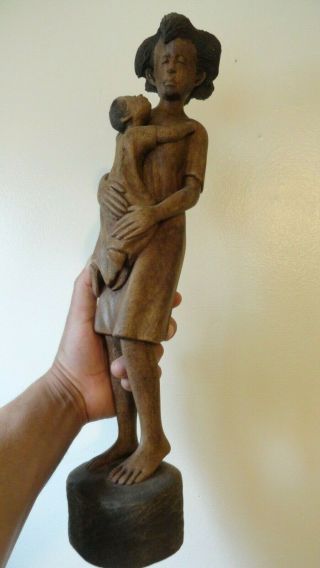 Mother Woman Lady Wood Carved African American Kid Folk Art Detail 18 1/2x4 Old
