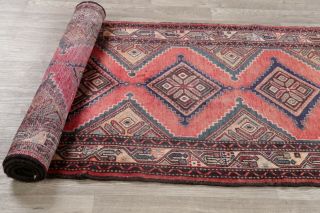 Vintage Geometric Oriental Malayer Hand - Knotted Runner Rug Wool Red 3 