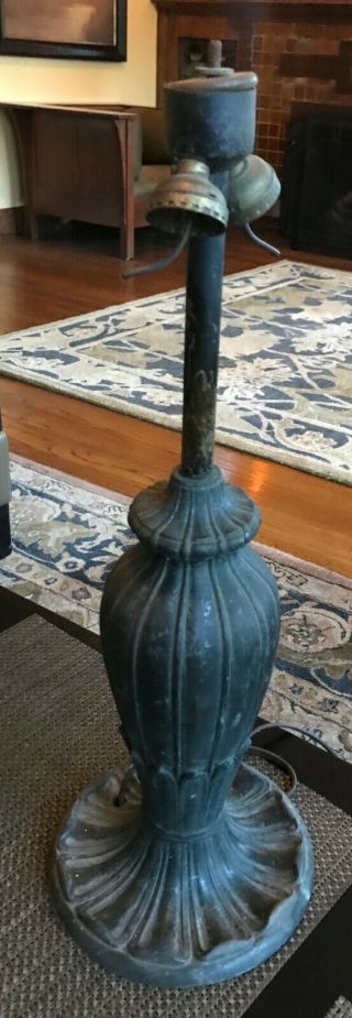 Antique Bronze Lamp Base Arts And Crafts Tulip Tiffany Handel Era 2