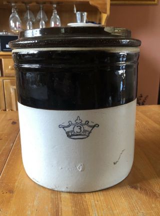 Robinson Ransbottom Brown Stoneware Crock 3 Gallon Salt Glaze Antique Vintage