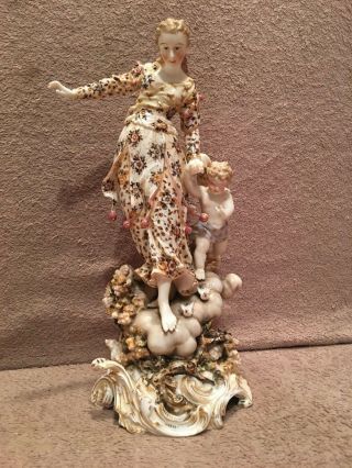 Late 19th Century Volksted Rococo Style Porcelain Statue Woman Walking On Cloud