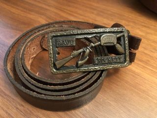 Vintage 1950’s Davy Crockett Leather Belt Buckle King Of The Wild Frontier Man