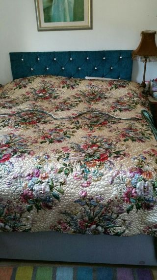 1930s Satin Floral Bedspread Vintage Hollywood French Art Deco Style Quilt Throw