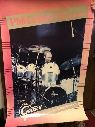 Phil Collins Poster - Gretsch Drums - Rare 1980’s 24x36