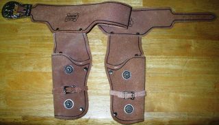Leather Toy Gun Holster Belt Western Cowboy Cap - Guns 26 " Waist Dual