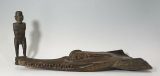Vintage Old Carved Wood Papua Guinea Crocodile And Nude Male Statue Figure