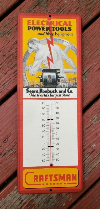 Vintage Craftsman Thermometer Sign Advertising Gas Oil Garage Sears Roebuck