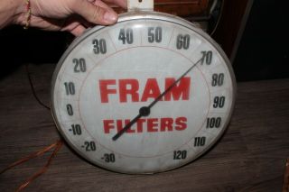 Vintage Fram Filters Oil Gas Station Round Thermometer Sign Bubble Glass