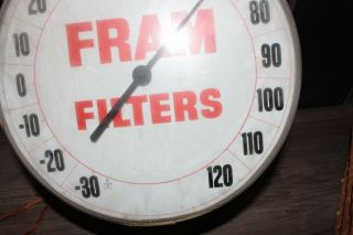 VINTAGE FRAM FILTERS OIL GAS STATION Round THERMOMETER SIGN Bubble Glass 2
