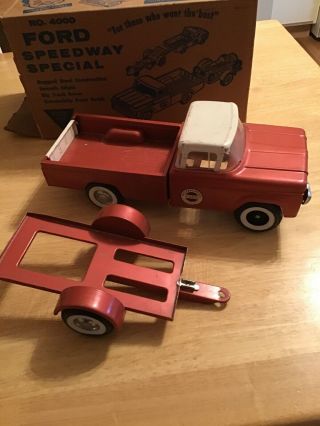 Vintage Nylint Ford Speedway Pickup Truck And Trailer With Box