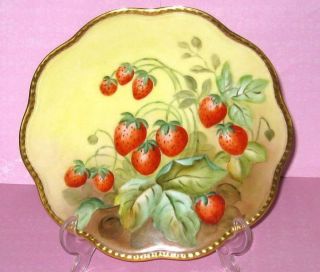Limoges Strawberry Plate Hand Painted French Porcelain C.  1891