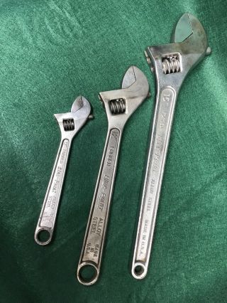 Vintage Blue Point Adjustable Wrenches By Snap On 15  - 12  - 8  Cond.