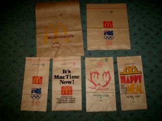 5 Vintage Mcdonalds Paper Product Carry Bags Circa 
