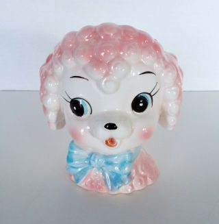 Vintage Inarco Planter Pink Lamb Poodle Head Vase Blue Bow Tie E - 3135 Japan