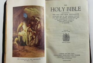 Holy Bible King James Version And Old Testaments Vintage 1950s Leather Bound