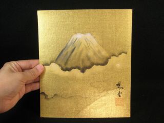Antique Japanese (c.  1930) Signed Paper Shikishi Hand Painted Mt.  Fuji