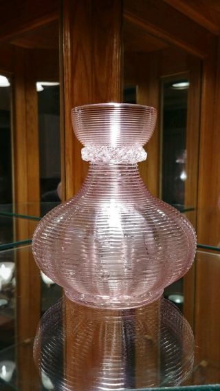 Antique Pink Threaded Glass.  Hyacinth Vase,  Libbey Nash 1930s?