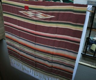 Vintage Mexican Blanket Fringed Striped Sarape Saltilo Serape 86 X 58 Hole