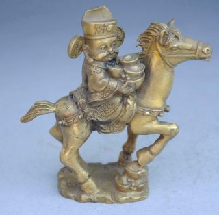 Old Chinese Hand - Carved Fengshui Copper God Of Wealth Rode Horse Statue D01