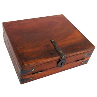 Vintage Antique Wood Folding Portable Travel Writing Lap Desk Document Box Case