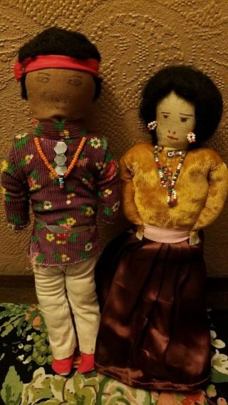 Antique Navajo Man And Woman Dolls Native American Indian
