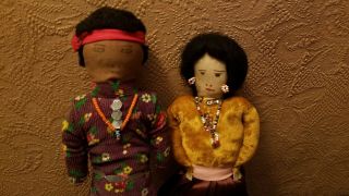 Antique Navajo Man and Woman Dolls Native American Indian 2