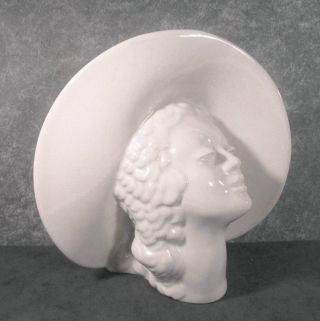 Large 8.  75 " Head Vase Lady With Hat Vintage ᵃ H2