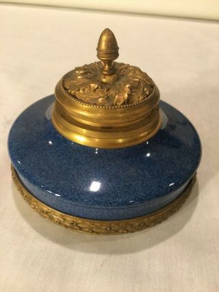 Antique Sevres Porcelain Ink Well With Bronze Gold Plated Mounts
