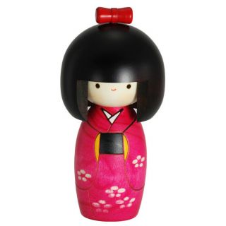 Japanese 5.  5 " H Kokeshi Wooden Doll Flower Kimono Girl Hand - Craft/ Made In Japan