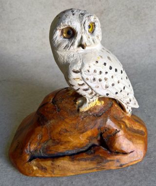 Vintage Hand Carved Wood Figure By John David Epp – Snowy Owl,  Canada